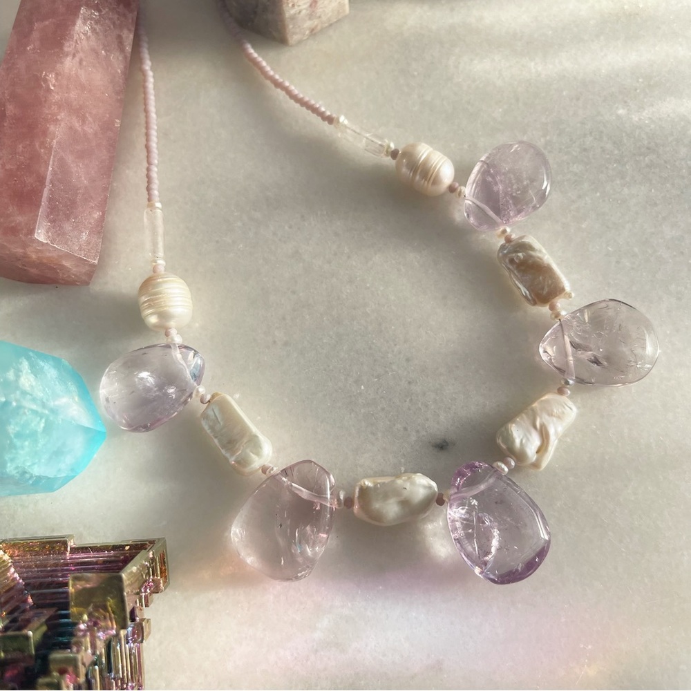 Amethyst & Pearl Statement Necklace OOAK. Handmade. Gemstones